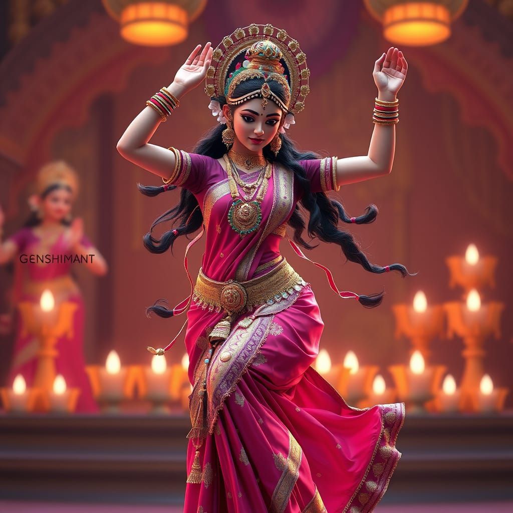 Bharatanatyam Dancers in Vibrant Indian Attire