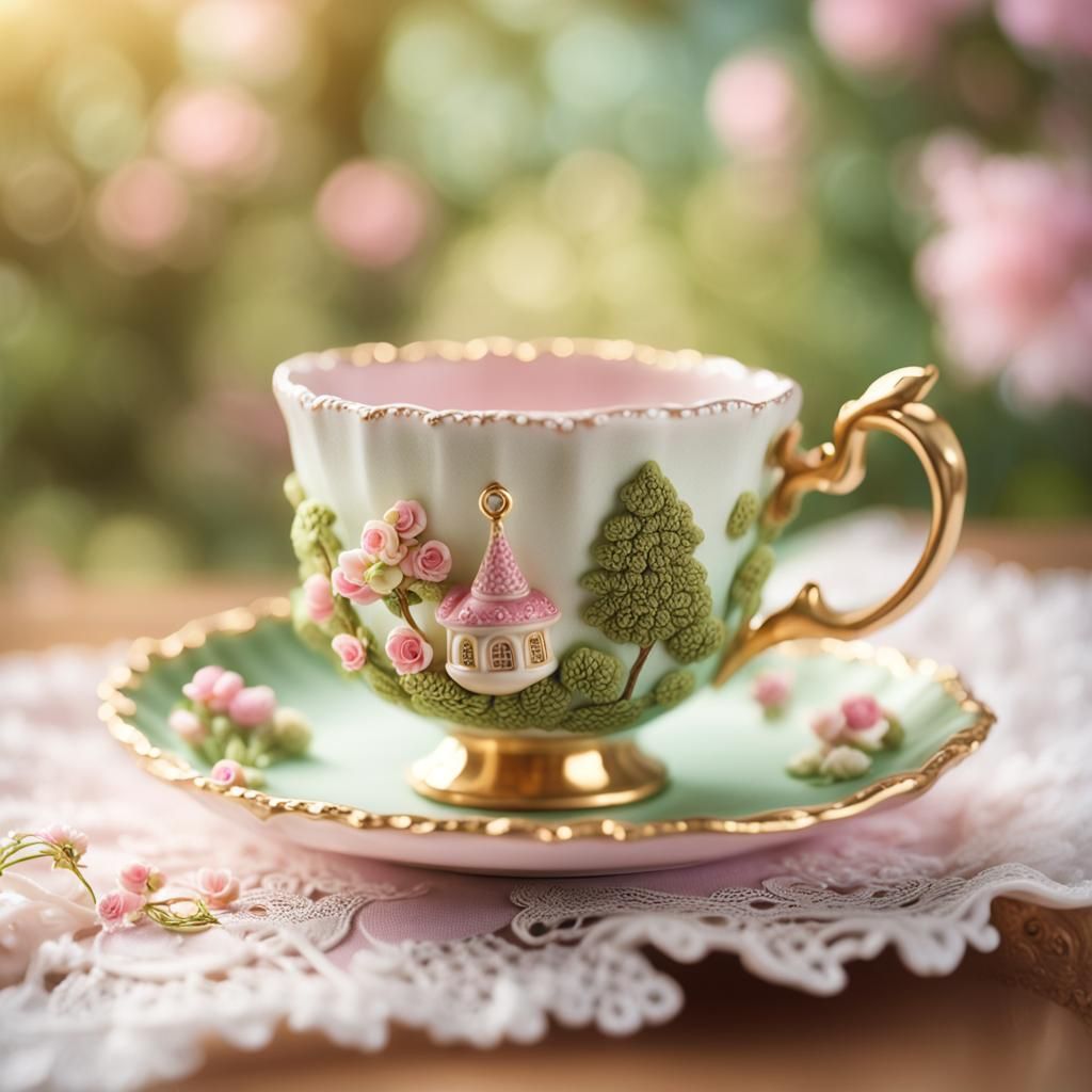 Macro Photo of Teacup in Fairytale Dollhouse