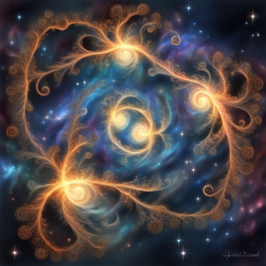 Heavenly Nebula with Starry Glow and Spiral Lace