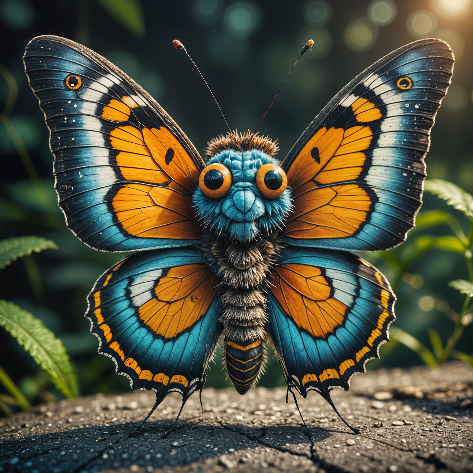 Confused Butterfly Cartoon Character in HDR