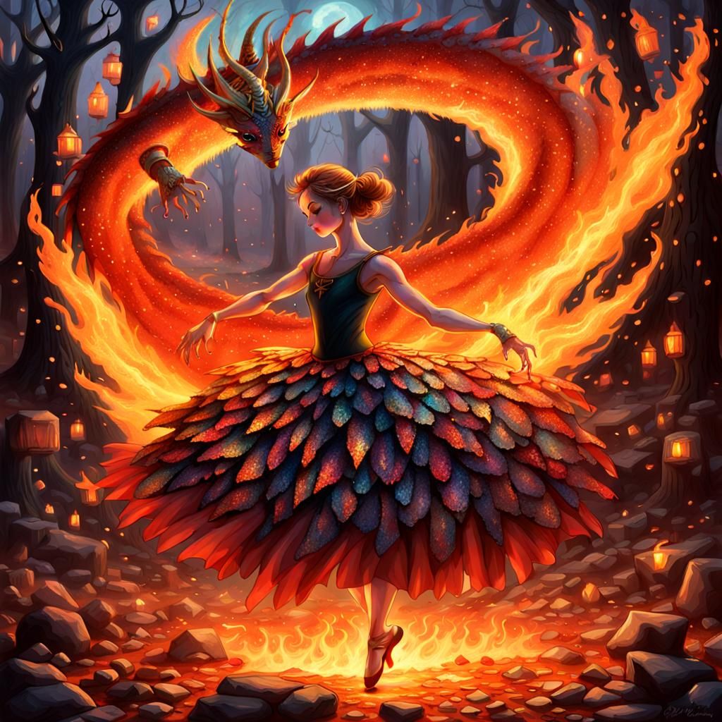 Fiery Fairy Ballerina Dances with Dragon