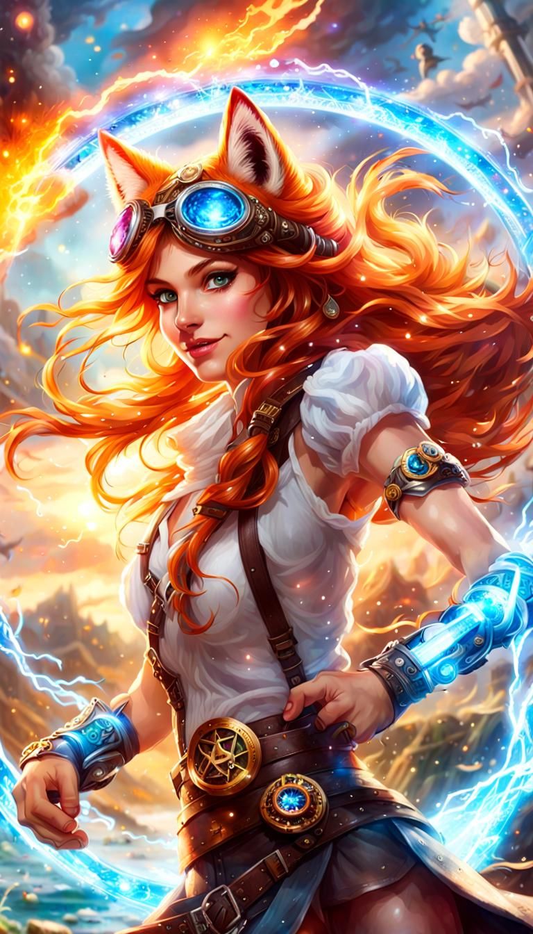 Fox Girl Charges into Battle with Steampunk Hoverboard