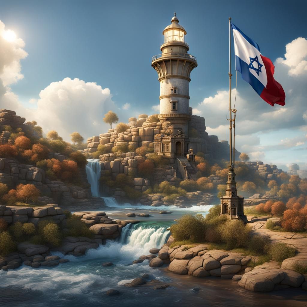 Lighthouse with Israeli Flag and Angel, Detailed Matte Paint...