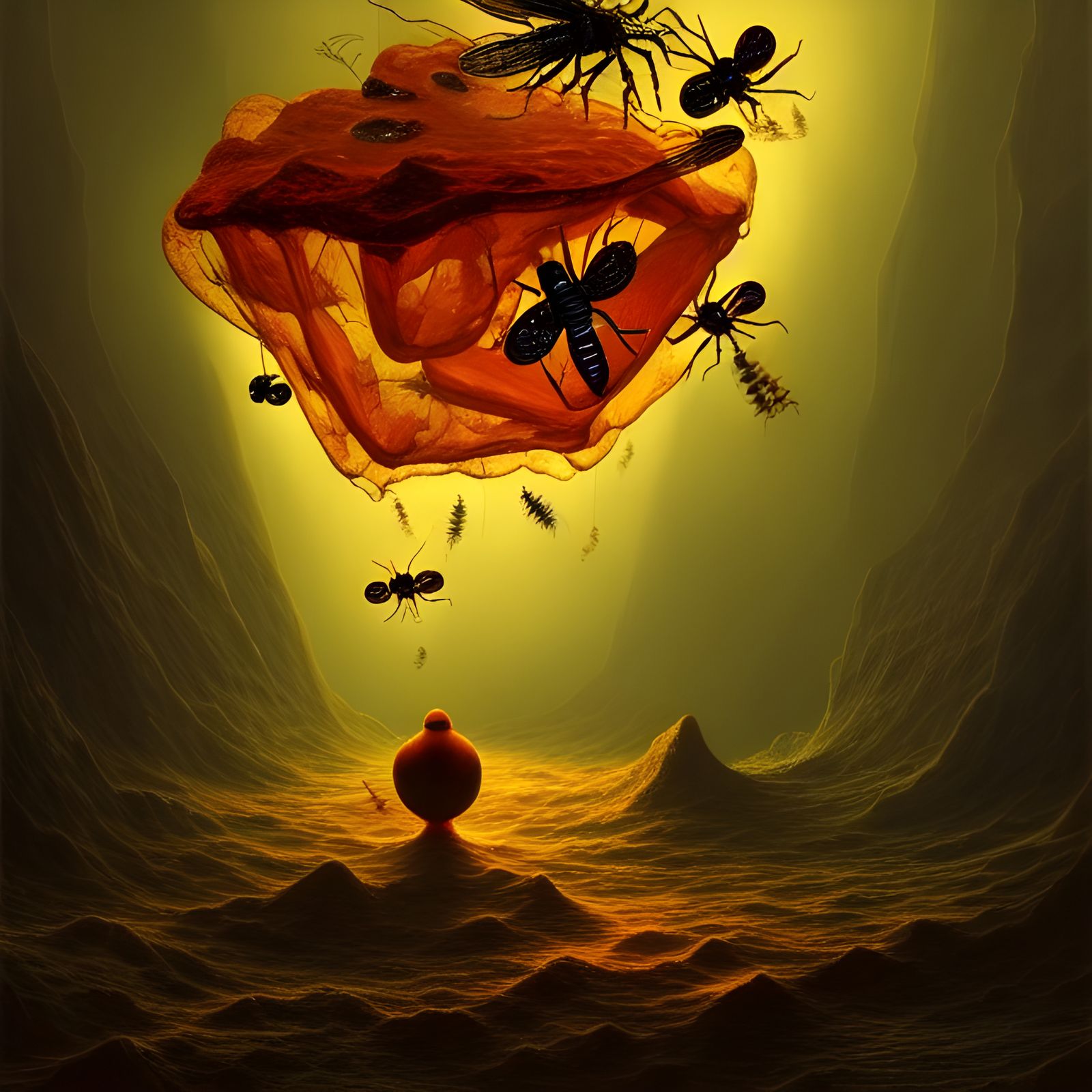 Insects Entombed: Amber Pieces with 3D Shading