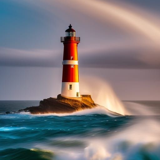 Lighthouse in Stormy Sea: Impressionistic Acrylic Art