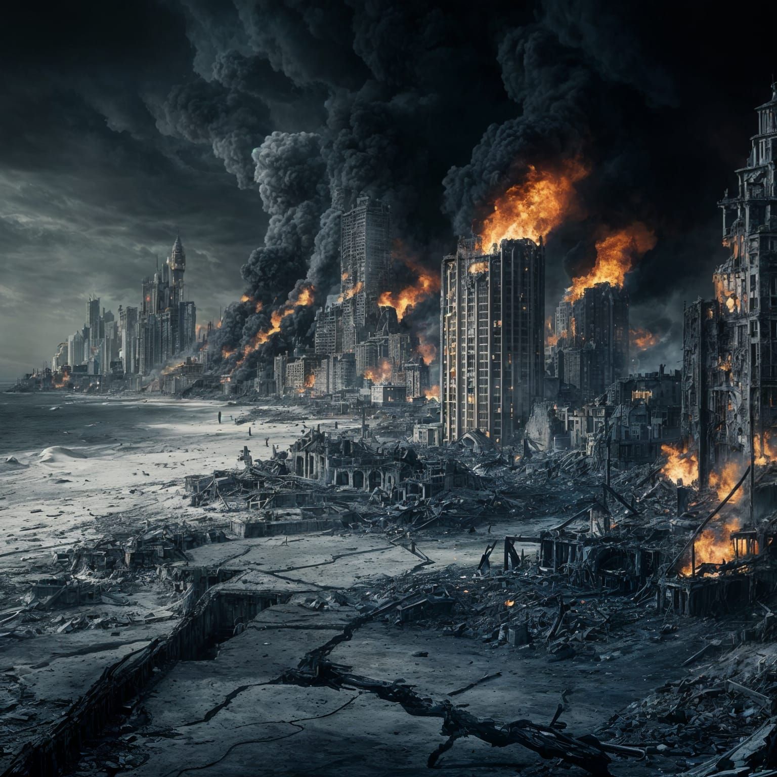 Destroyed Seascape City After Catastrophe