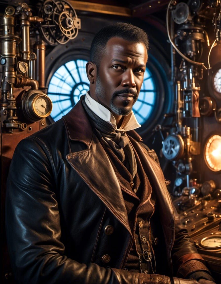 Steampunk Time Traveler in Control Room