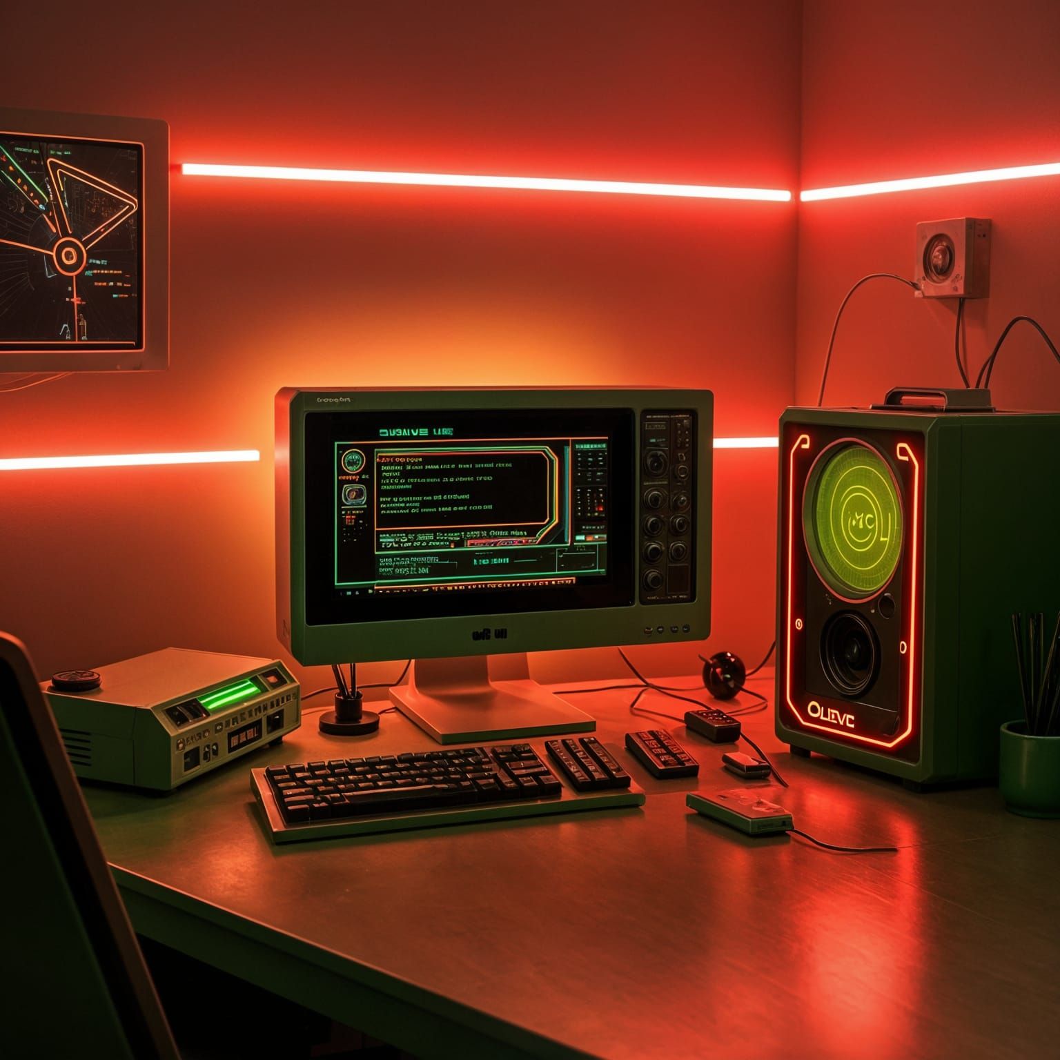 Retro Cyberpunk Computer in Olive Green