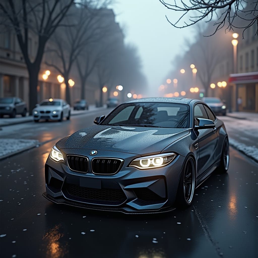 Bearded Man in Suit with BMW, Digital Art