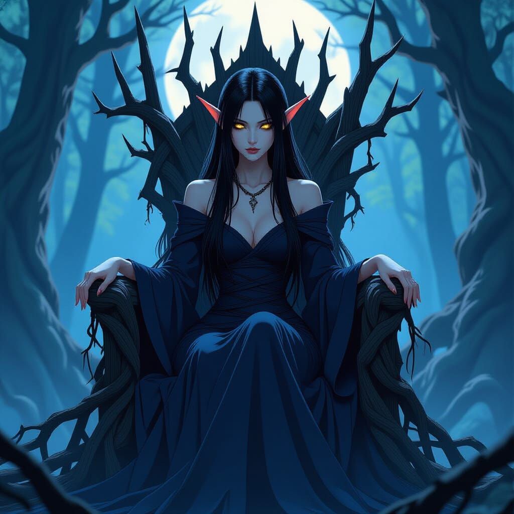 Elf Queen on Throne of Twisted Branches