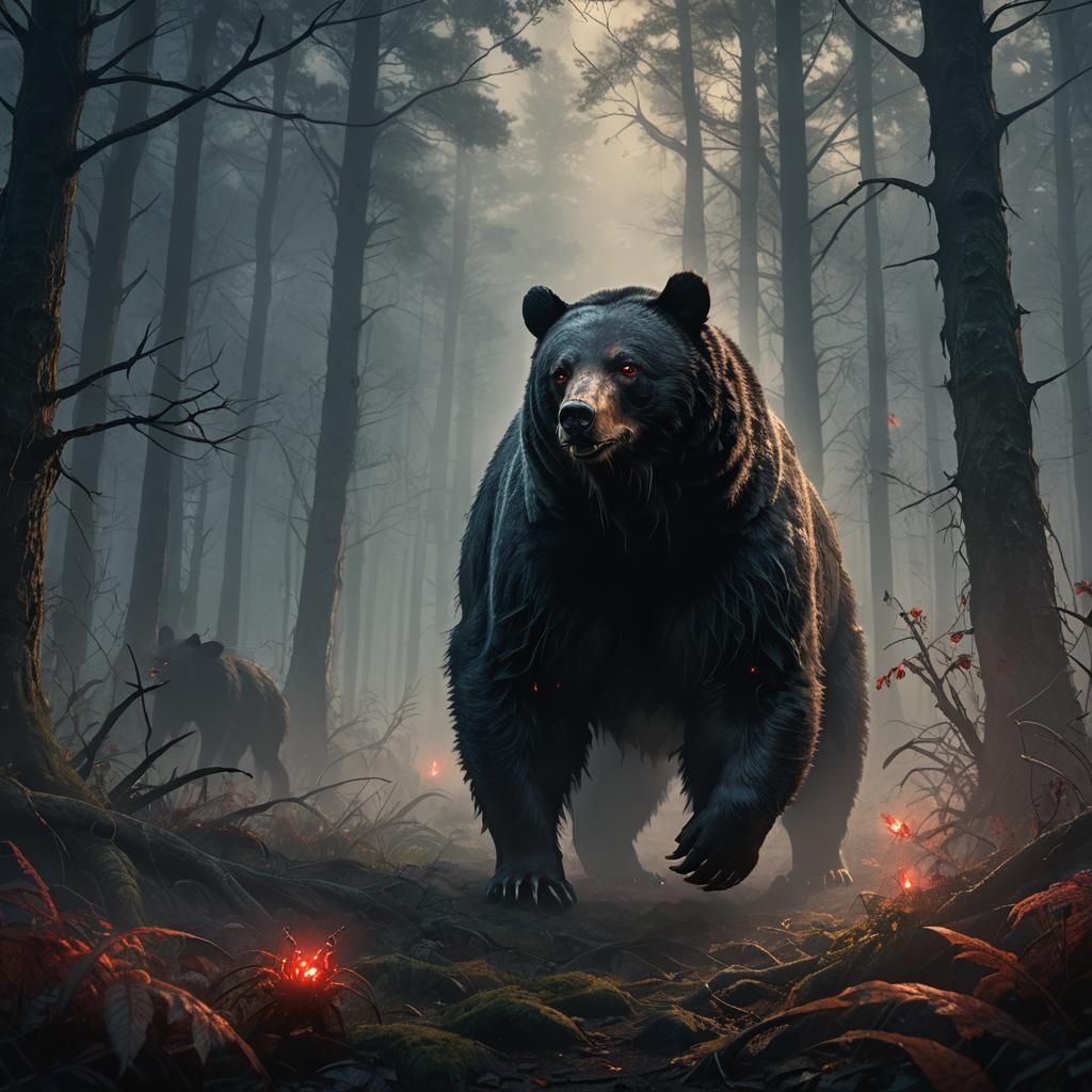 Arachnid Black Bear in Dark Fantasy Style