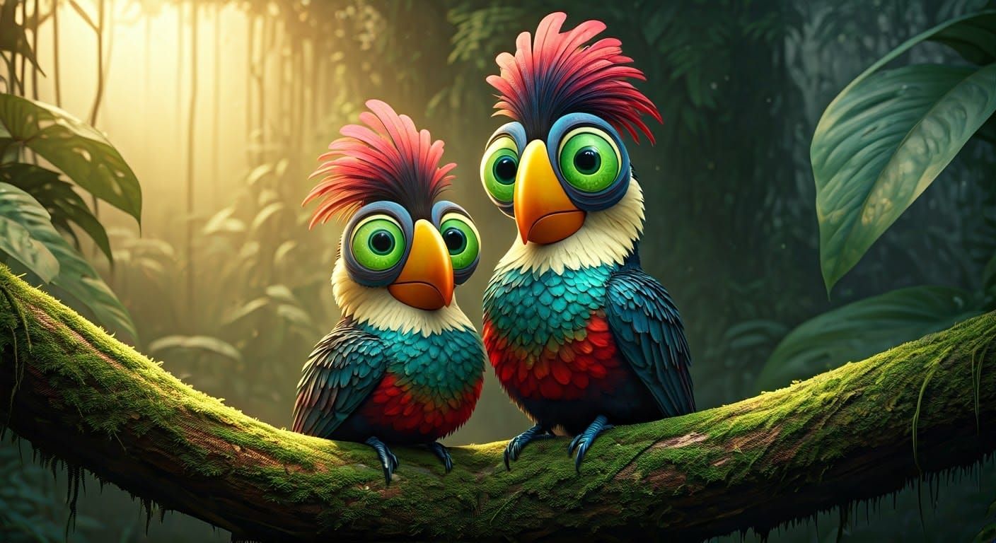 Vibrant Giant-Eyed Toucans in Lush Jungle Landscape