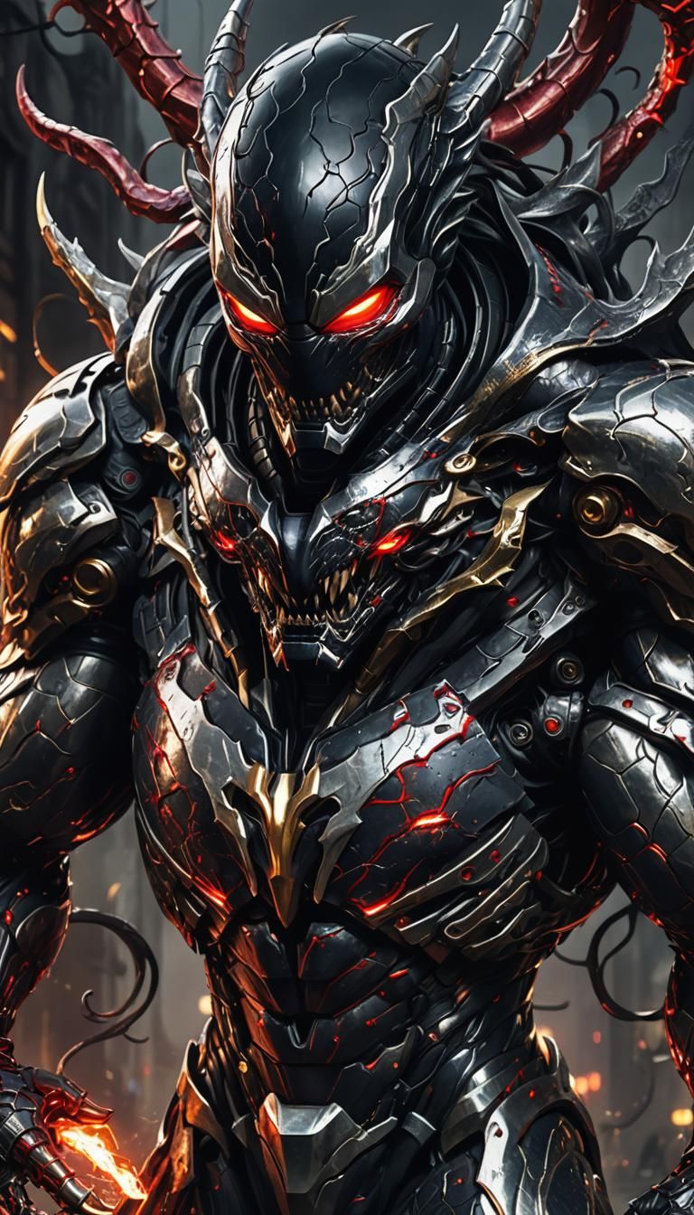 Menacing Venom-Iron Man Dragon in Dark Fantasy Art