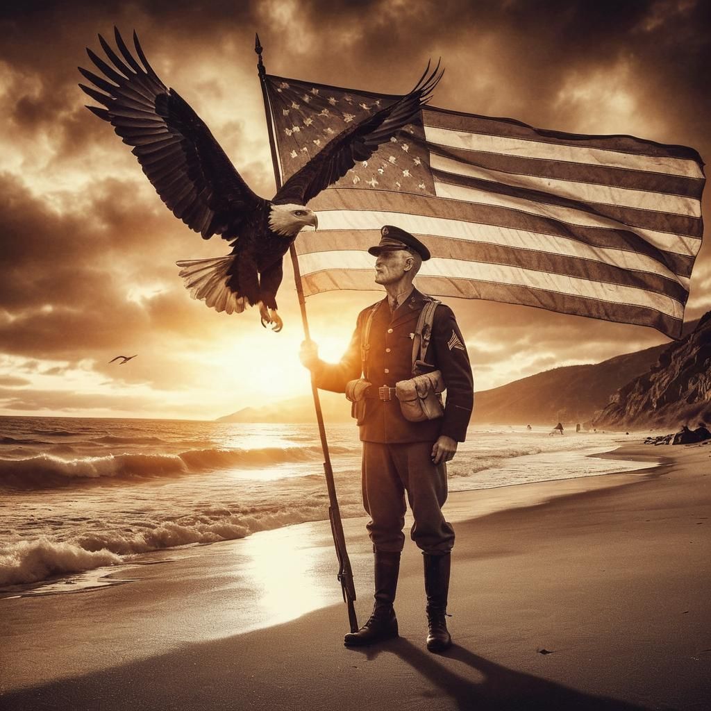 American Veteran Honors Sunset, Vintage Photograph