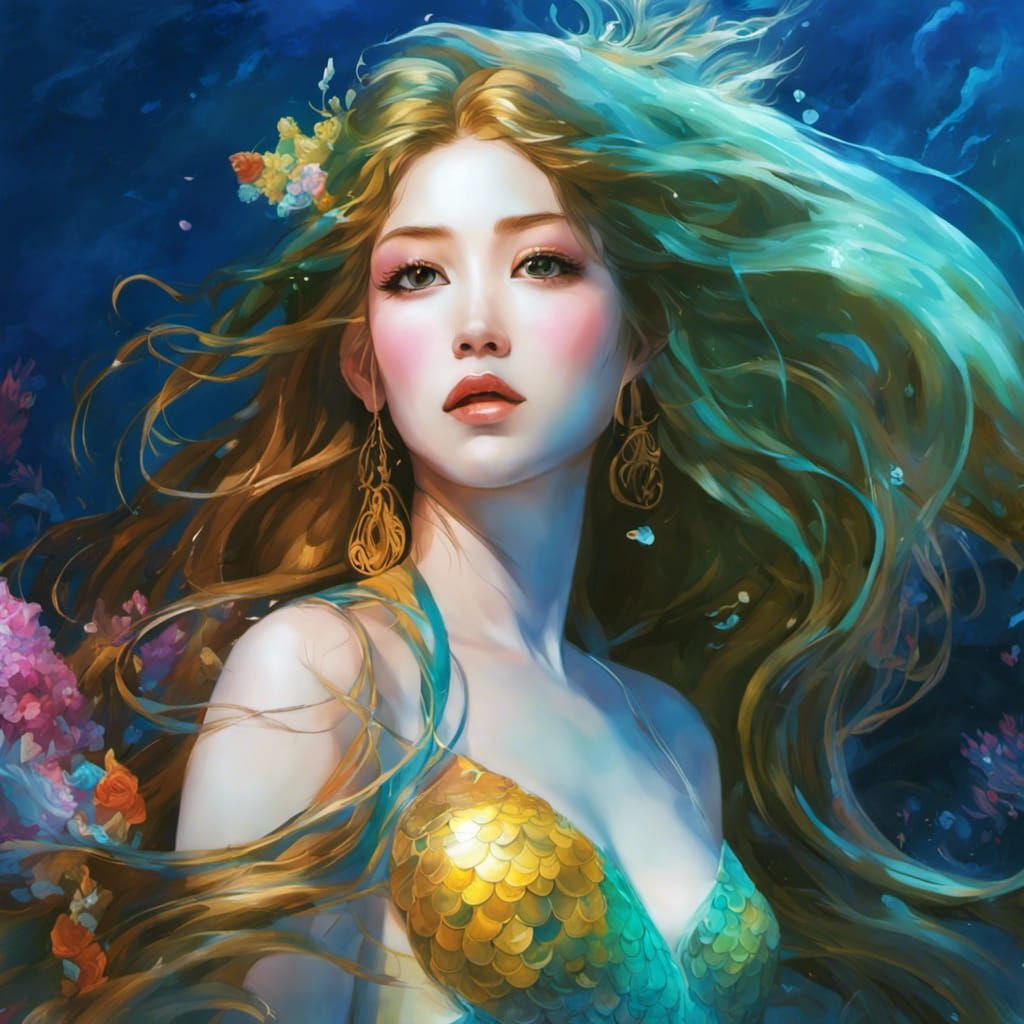 Japanese Mermaid in Graffiti Art Style