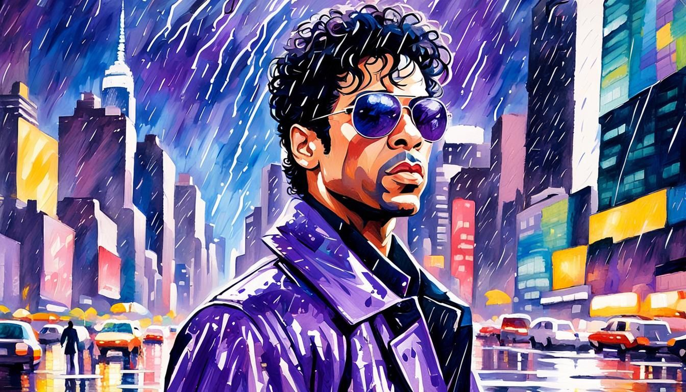 Prince in Purple Leather: Watercolor Pop Art Portrait