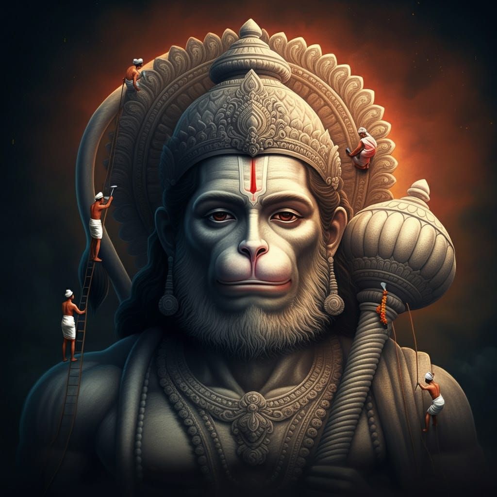 Miniature Workers Sculpt a Colossal Lord Hanuman Idol in Int...