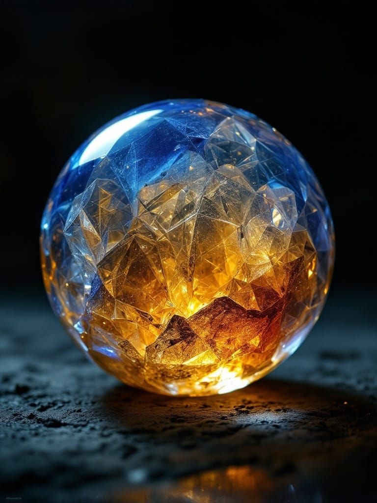 Weathered Quartz Crystal Orb in Mysterious Sapphire Blue