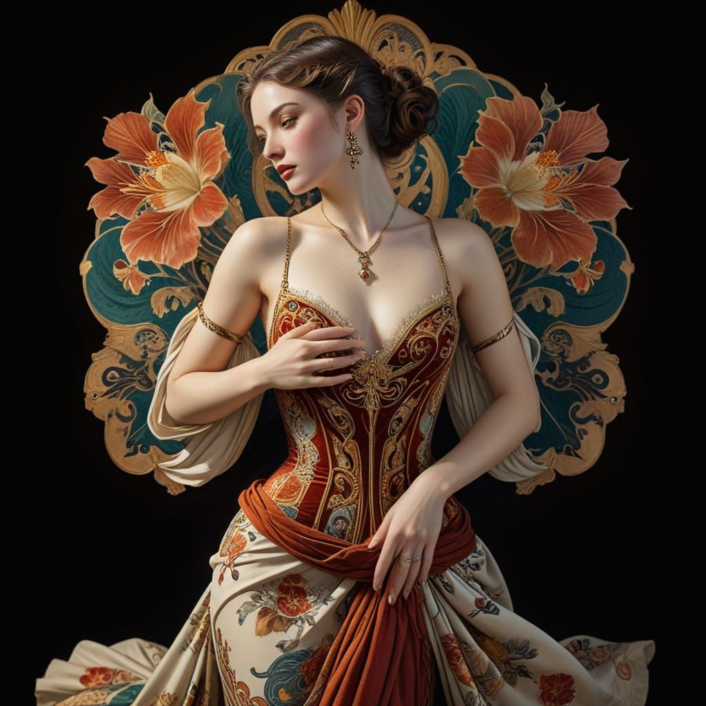 Flamboyant Woman in Luxurious Jugendstil Setting