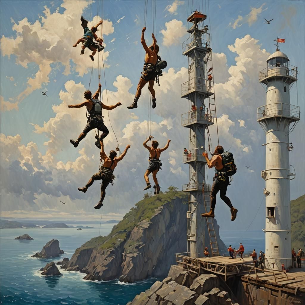 High Divers in Oil Painting Style