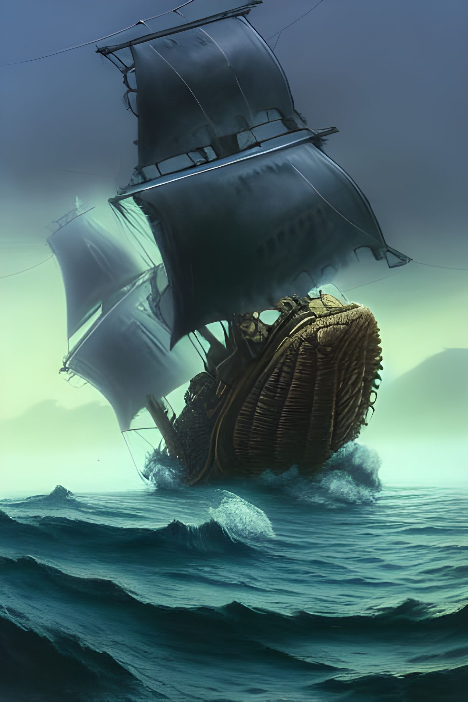 Giant Turtle Attacks Pirate Ship: Matte Painting