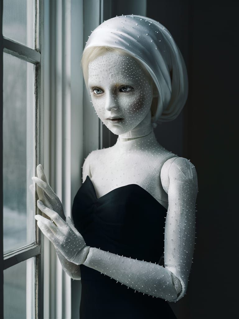 Living Silk Doll in Window