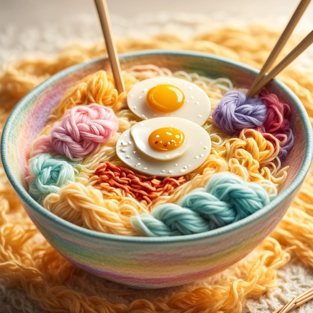 Knitted Yarn Ramen Bowl in Fibre Art Style