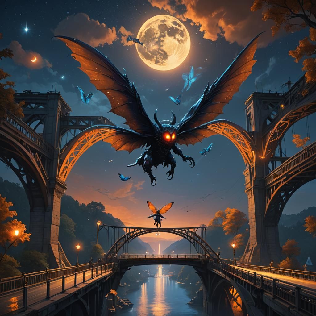 Mothman and Daughter at West Virginia Bridge