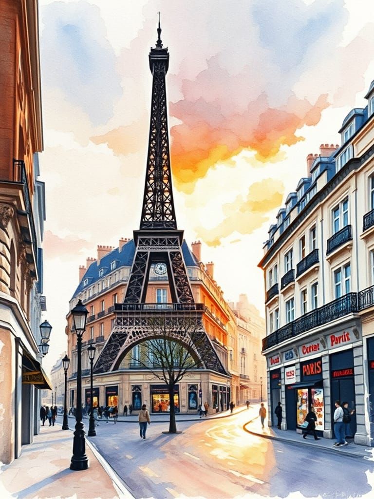 Impressionistic Paris Sunrise in Watercolor