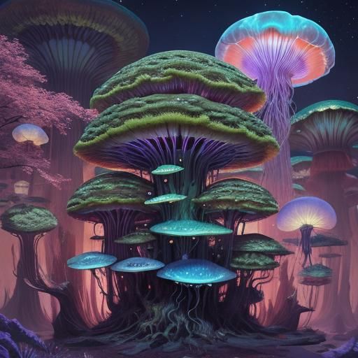 Jellyfish in Toadstool Forest: Beatrix Potter Style