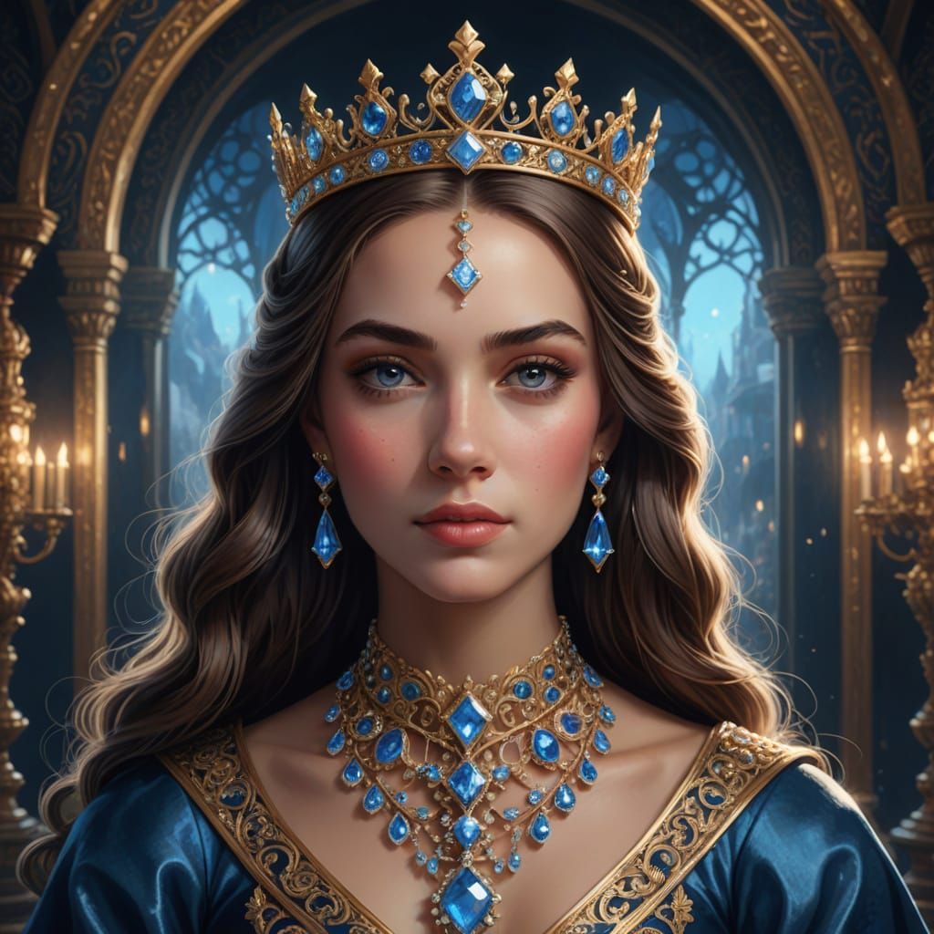 Regal Princess in Diamond Crown with Blue Gemstone