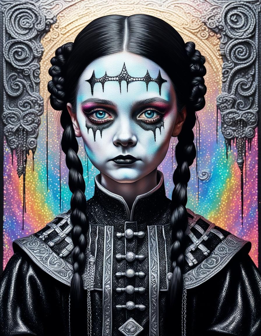 Metallic Wednesday Addams in Holographic 3D