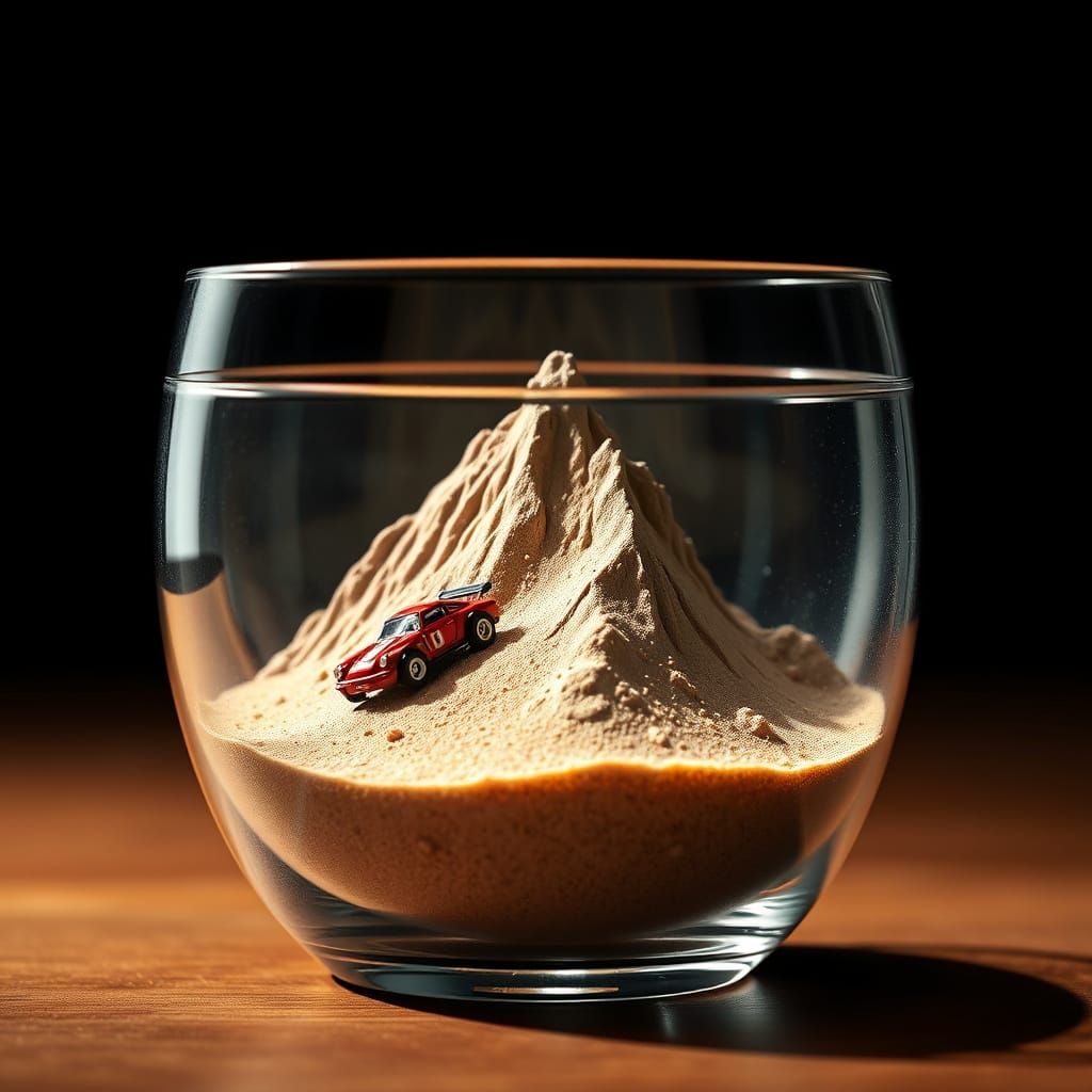 Miniature Mountain Race in a Glass Cup Photograph
