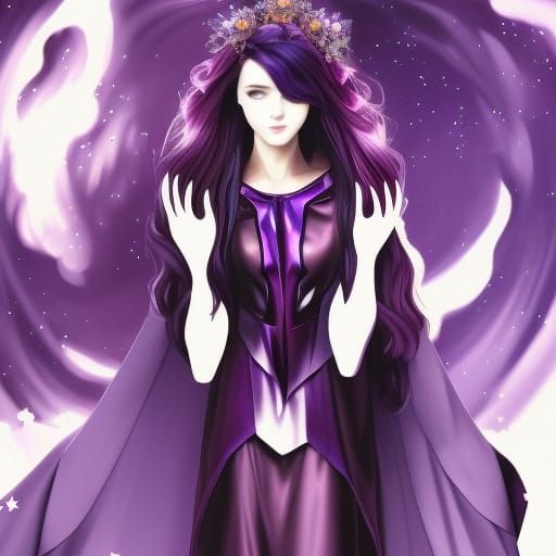 Stunning Woman with Purple Hair and Galaxy Dress