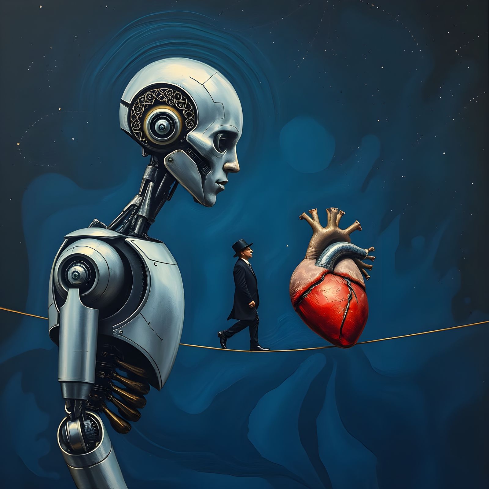 A Contemplative Robot Overlooks a Surreal Landscape in Gouac...