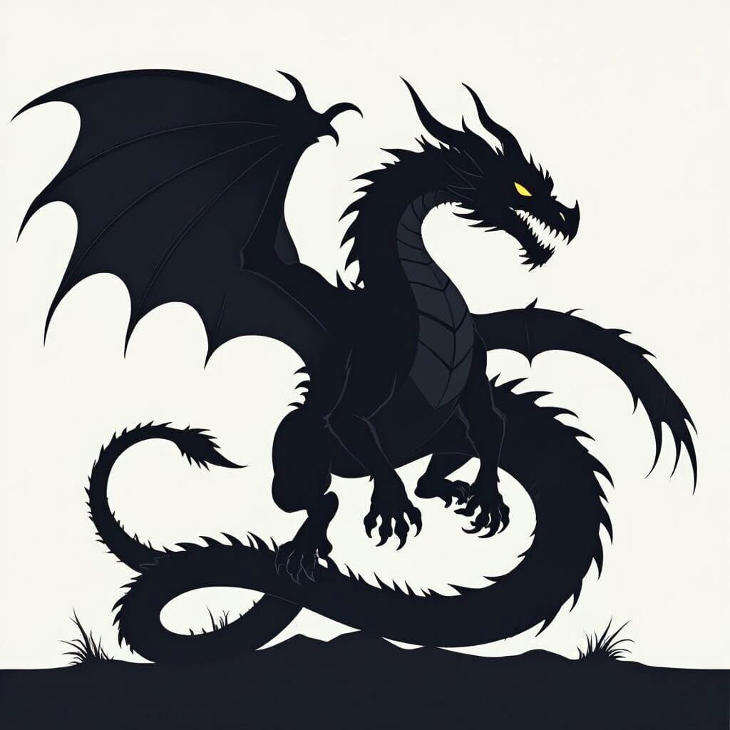 Menacing Dragon Silhouette in Minimalist Icon Style