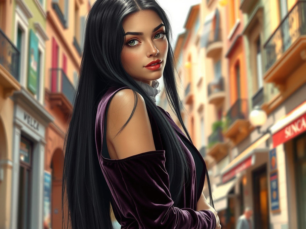 Elegant French Woman in Sun-Drenched Cityscape