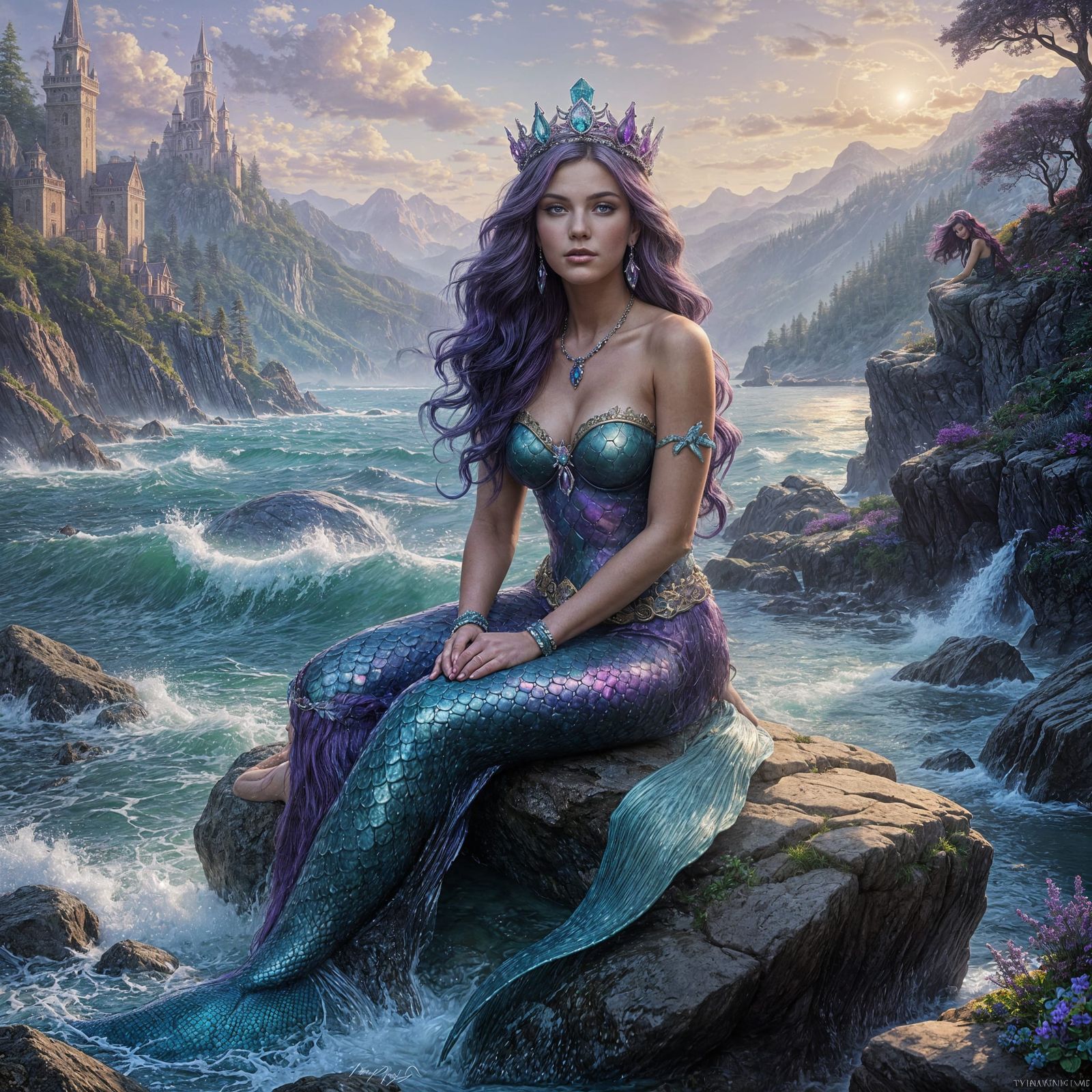 Goddess Mermaid with Crown in Ethereal Fantasy Style