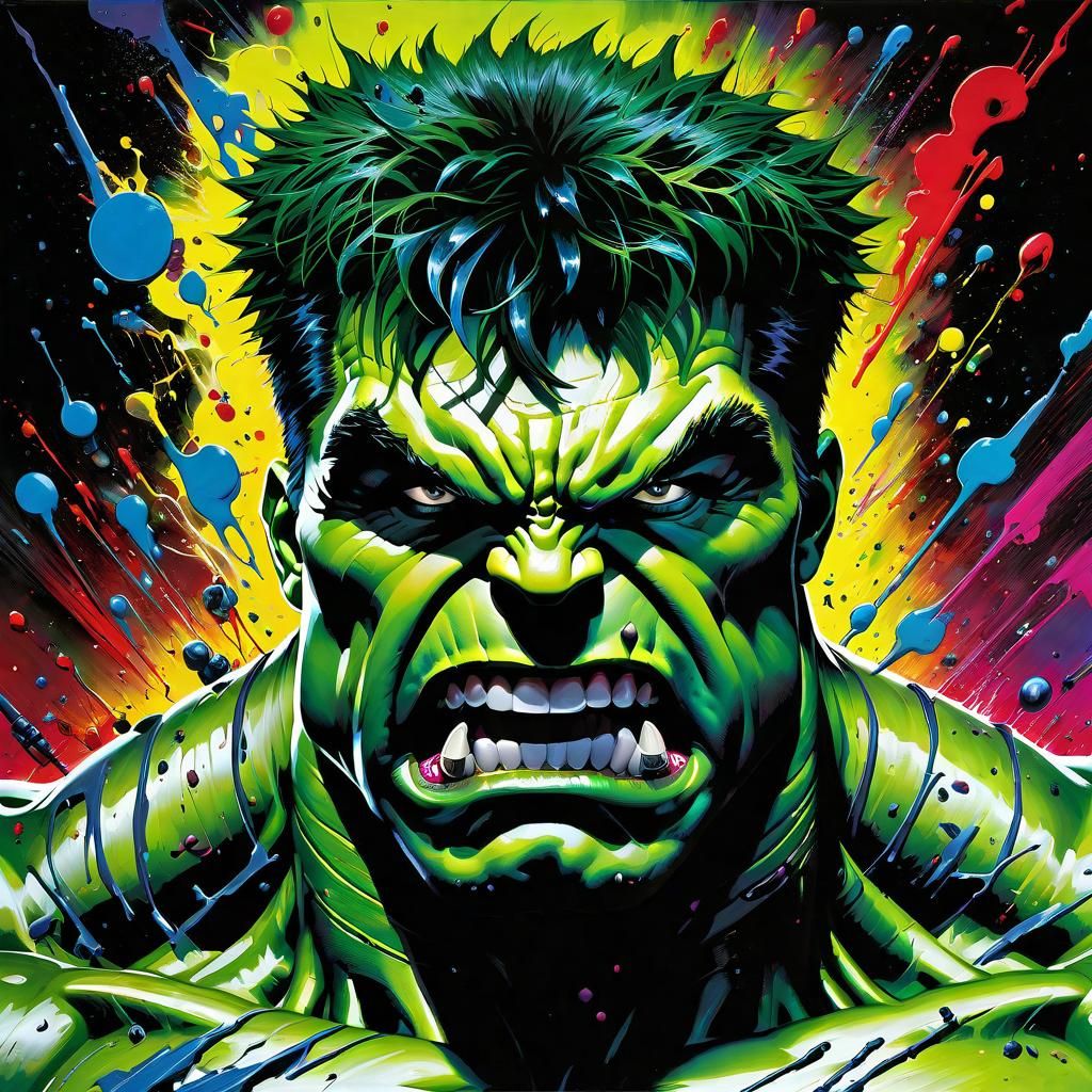 Incredible Hulk Crushing Movement as Acrylic Painting