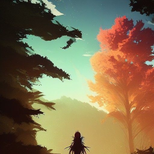 Fire Tree Above Valley: Anime Art Style