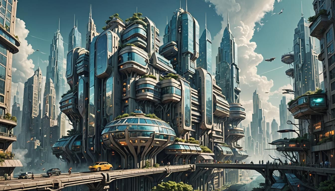 Futuristic Megacity Building in Surreal Digital Art