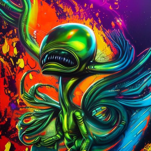 Alien Creature Twerk Graffiti Art: Ultra Detailed