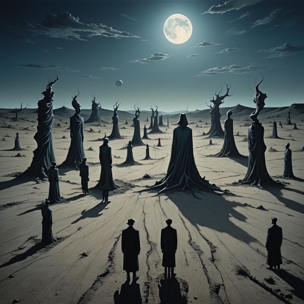 Surreal Figure in Desolate Landscape, in Surrealist Style
