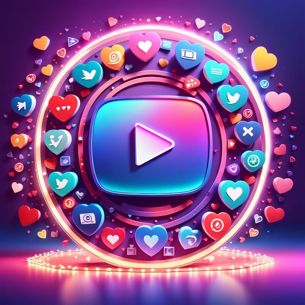 Glowing 3D YouTube Icon in Blizzard Concept Art Style