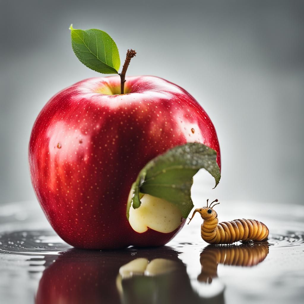 Red Apple with Worm Peeking Out