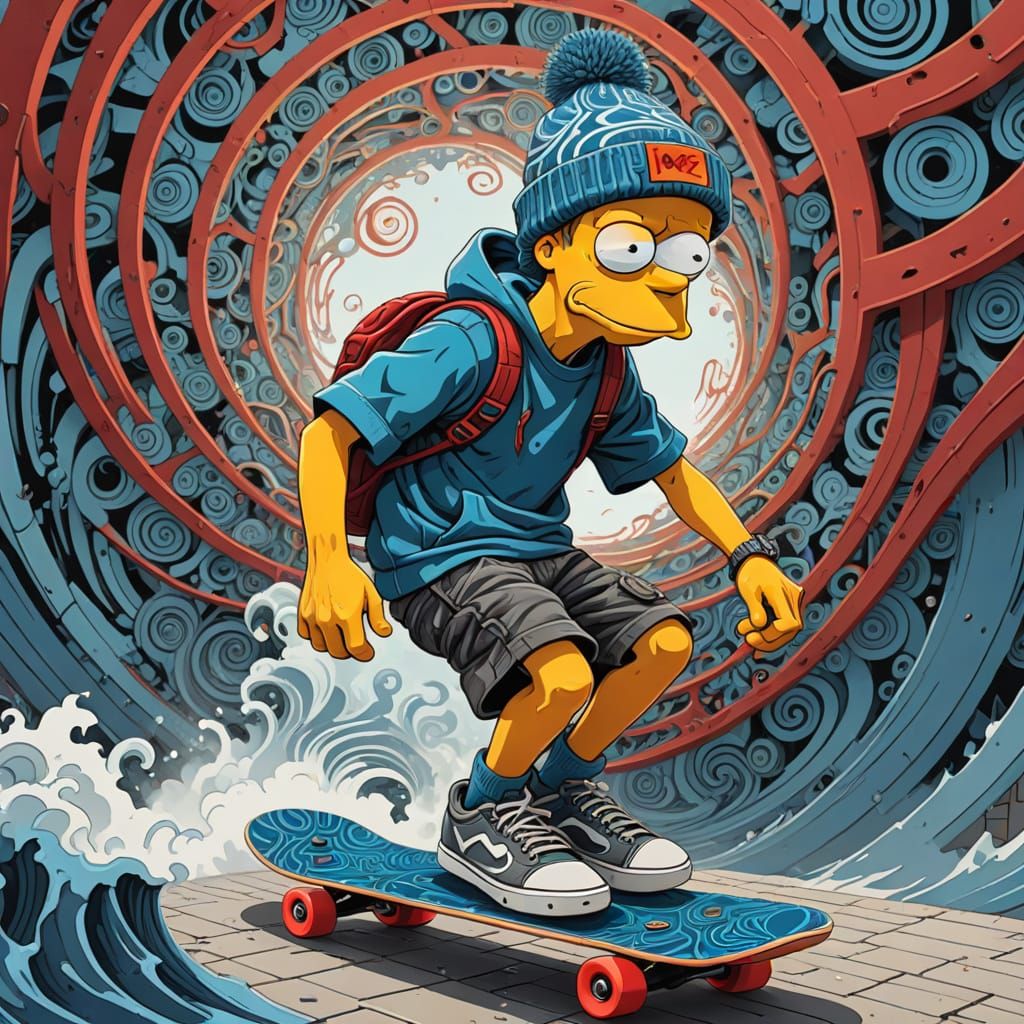Psychedelic Skateboarder in a Dreamlike Vortex