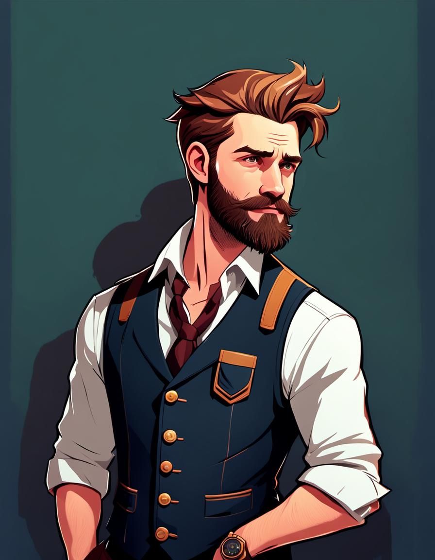 Anime Portrait of Bartender in Studio Trigger Style