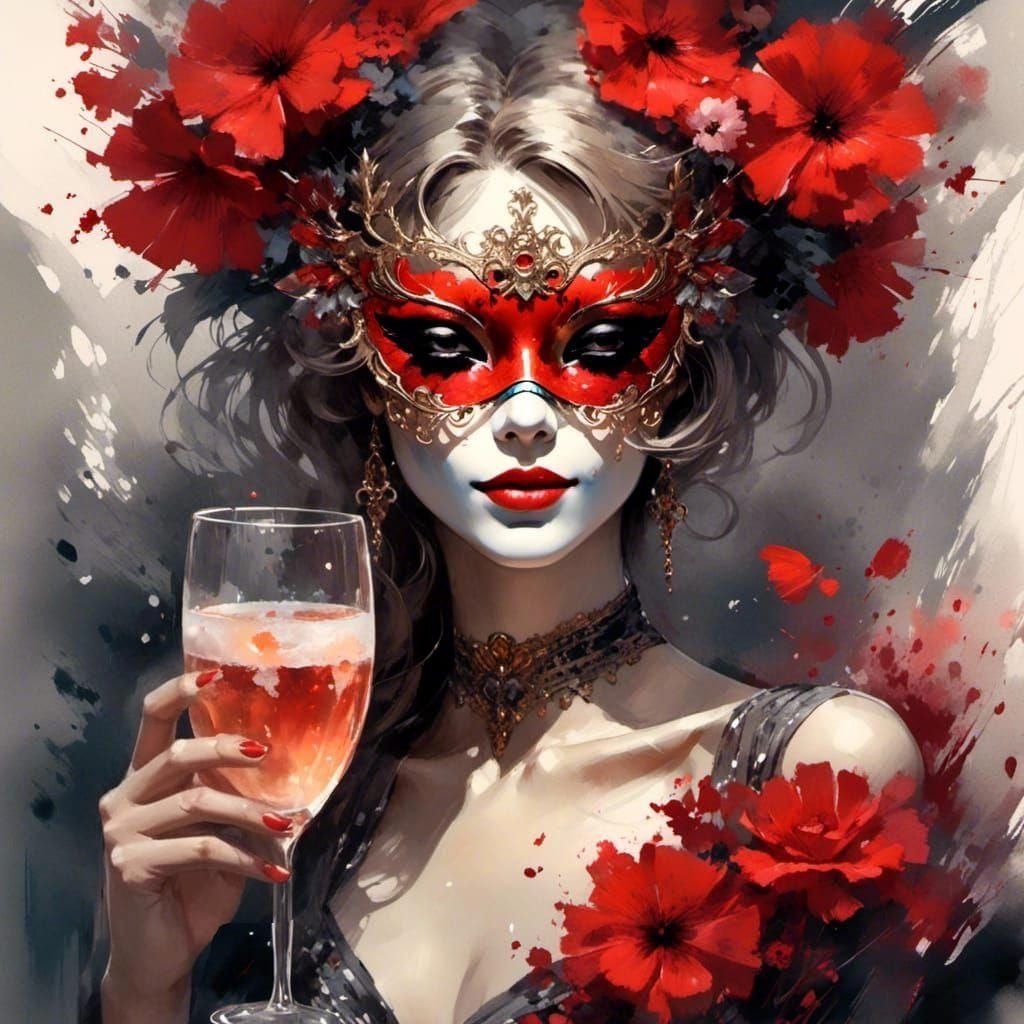 Woman with Domino Mask in Anime Style