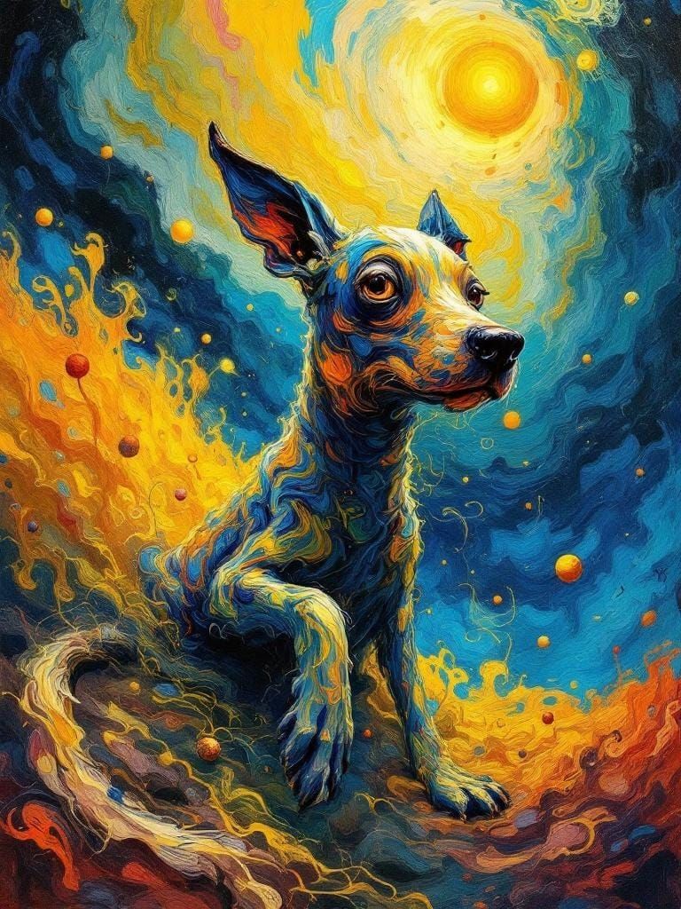 Surreal Dog Portrait in Van Gogh and Dalí Style