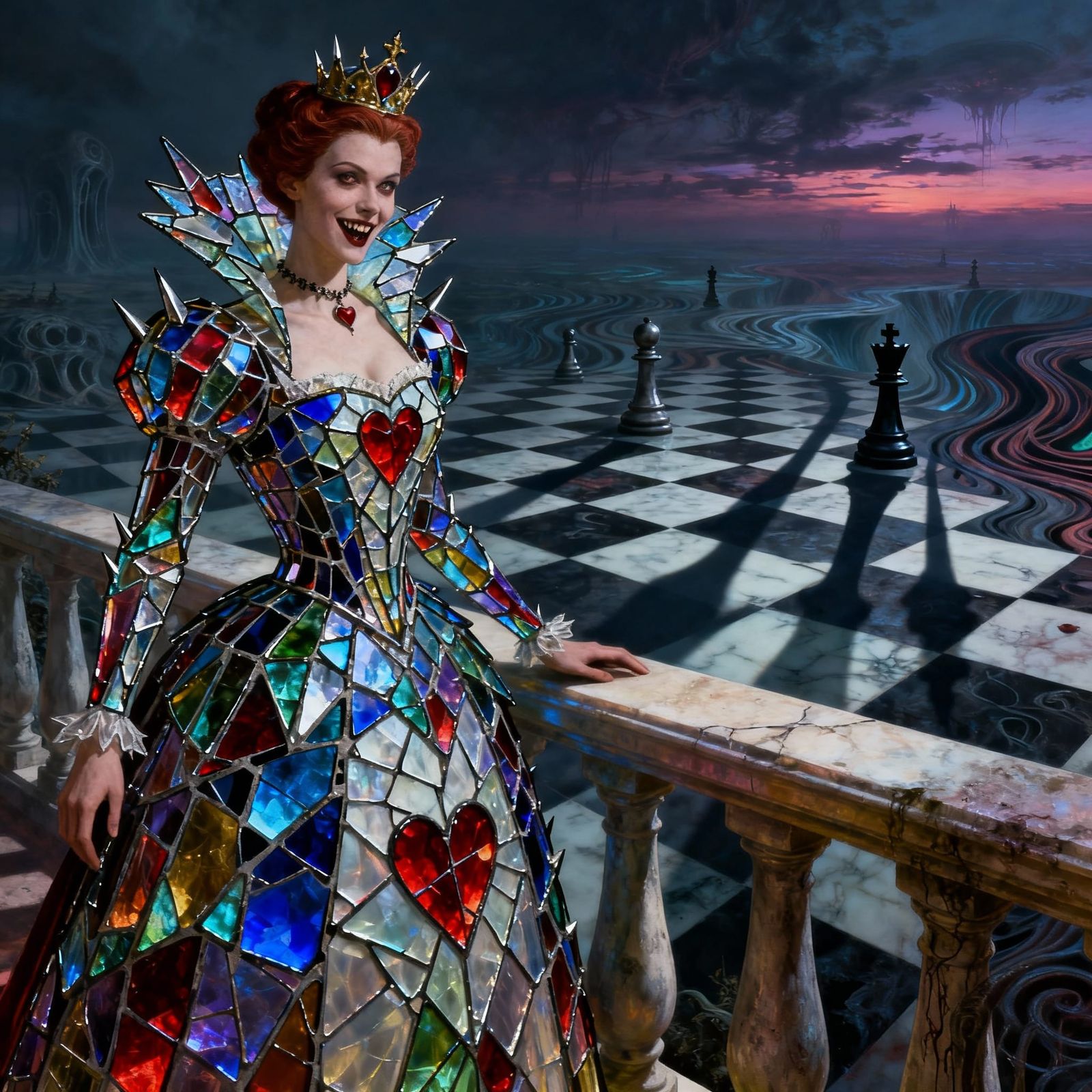 Queen of Hearts in Shattered Stained Glass Gown